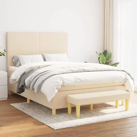 Cama box spring con colchón tela color crema 140x190 cm de , Camas y somieres - Ref: Foro24-3136994, Precio: 549,80 €, Descue...
