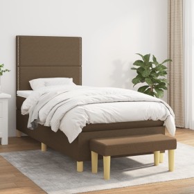 Cama box spring con colchón tela marrón oscuro 90x200 cm de , Camas y somieres - Ref: Foro24-3137048, Precio: 360,00 €, Descu...