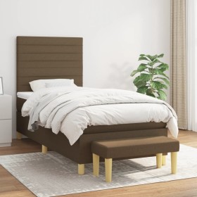 Cama box spring con colchón tela marrón oscuro 80x200 cm de , Camas y somieres - Ref: Foro24-3137192, Precio: 360,04 €, Descu...