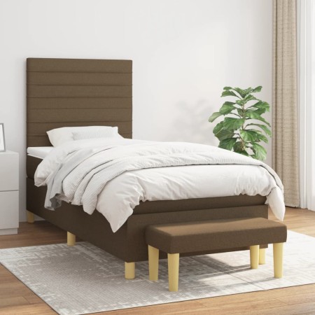 Cama box spring con colchón tela marrón oscuro 80x200 cm de , Camas y somieres - Ref: Foro24-3137192, Precio: 360,04 €, Descu...