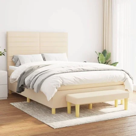 Box spring bed with cream-colored fabric mattress 140x200 cm by , Beds and slatted bases - Ref: Foro24-3137242, Price: 565,82...