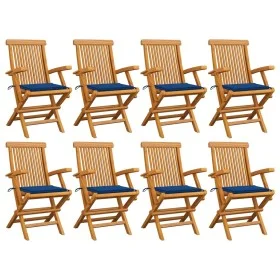 Sillas de jardín 8 uds madera teca con cojines azul real de , Sillas de jardín - Ref: Foro24-3072899, Precio: 633,86 €, Descu...