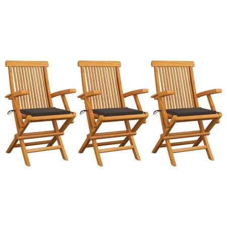 Sillas de jardín 3 uds madera teca con cojines gris taupe de , Sillas de jardín - Ref: Foro24-3062522, Precio: 240,79 €, Desc...