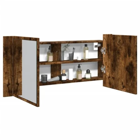 Armario de baño con espejo y luz LED roble ahumado 100x12x45 cm de , Tocadores de baño - Ref: Foro24-834959, Precio: 90,44 €,...