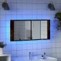 Armario de baño con espejo y luz LED roble ahumado 100x12x45 cm de , Tocadores de baño - Ref: Foro24-834959, Precio: 90,44 €,...