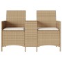 Sofá de jardín 2 plazas con mesa y cojines ratán PE beige de , Sofás de exterior - Ref: Foro24-4003888, Precio: 143,37 €, Des...