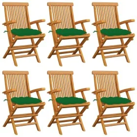 Sillas de jardín 6 uds madera maciza de teca con cojines verdes de , Sillas de jardín - Ref: Foro24-3062561, Precio: 445,67 €...