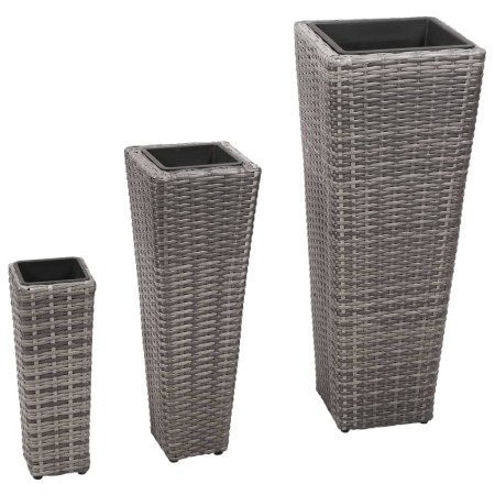 Conjunto de arriates 3 piezas ratán sintético gris de , Maceteros y jardineras - Ref: Foro24-45424, Precio: 89,21 €, Descuent...