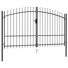 Cancel with double gate fence with black steel spikes 3x1.75 m by , garden gates - Ref: Foro24-145737, Price: 270,44 €, Disco...