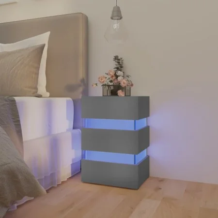 Mesita de noche luz LED madera de ingeniería gris 45x35x67 cm de , Mesitas de noche - Ref: Foro24-326842, Precio: 99,61 €, De...