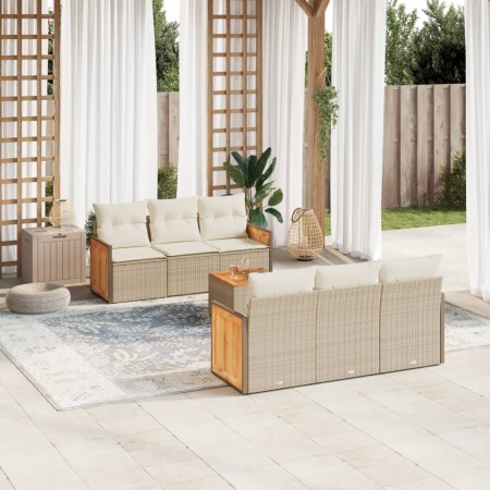 Set sofás de jardín 7 piezas y cojines ratán sintético beige en Conjuntos de jardín | Comprar online en Foru.es