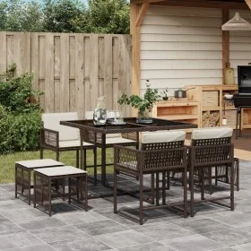 Set comedor para jardín 9 pzas y cojines ratán sintético marrón de , Conjuntos de jardín - Ref: Foro24-3211497, Precio: 384,6...