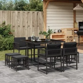 Set de comedor de jardín 9 pzas y cojines ratán sintético negro de , Conjuntos de jardín - Ref: Foro24-3211495, Precio: 370,1...