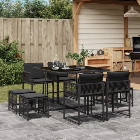 Set de comedor de jardín 9 pzas y cojines ratán sintético negro de , Conjuntos de jardín - Ref: Foro24-3211495, Precio: 330,2...