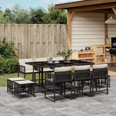 Set de comedor jardín 11 pzas con cojines ratán sintético negro de , Conjuntos de jardín - Ref: Foro24-3211506, Precio: 459,9...