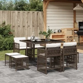 Essgruppe für den Garten, 9-teilig, mit braunen Kissen aus synthetischem Rattan. von , Gartensets - Ref: Foro24-3211677, Prei...