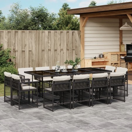 Set comedor de jardín con cojines 13 pzas ratán sintético negro de , Conjuntos de jardín - Ref: Foro24-3211758, Precio: 784,8...