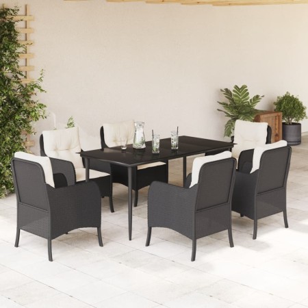 Set de comedor de jardín 7 pzas y cojines ratán sintético negro de , Conjuntos de jardín - Ref: Foro24-3211910, Precio: 720,8...