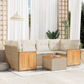 Set sofás de jardín 7 piezas y cojines ratán sintético beige en Conjuntos de jardín | Comprar online en Foru.es