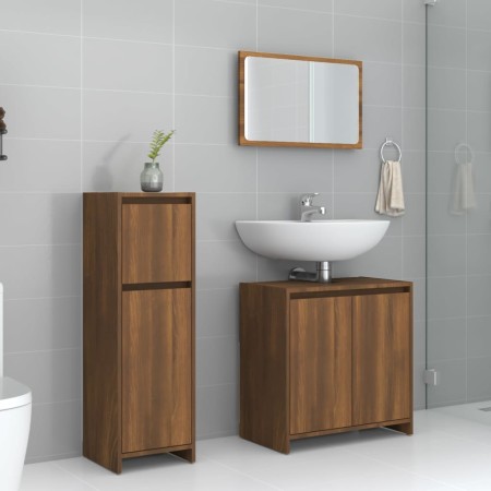Set de muebles baño 3 pzas madera contrachapada roble marrón de , Muebles de baño - Ref: Foro24-3143933, Precio: 119,97 €, De...