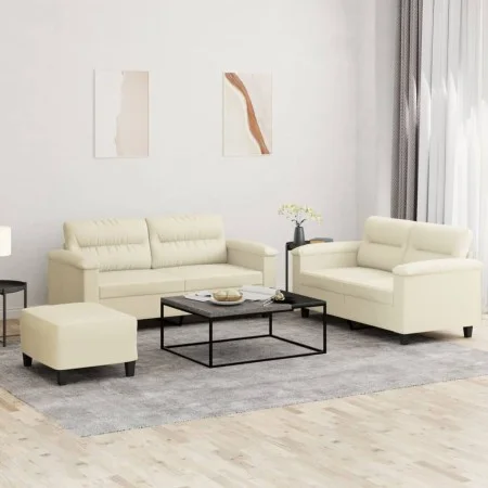 Juego de sofás con cojines 3 piezas cuero sintético crema de , Sofás - Ref: Foro24-3202368, Precio: 528,79 €, Descuento: %