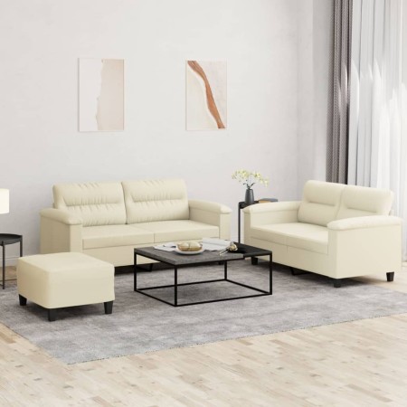 Juego de sofás con cojines 3 piezas cuero sintético crema de , Sofás - Ref: Foro24-3202368, Precio: 556,32 €, Descuento: %