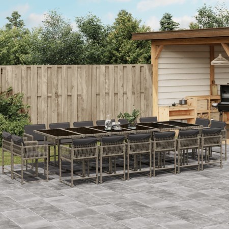 Set comedor de jardín 17 pzas y cojines ratán sintético gris de , Conjuntos de jardín - Ref: Foro24-3211604, Precio: 972,55 €...