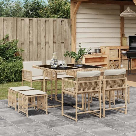 Set comedor de jardín 9 pzas con cojines ratán sintético beige de , Conjuntos de jardín - Ref: Foro24-3211498, Precio: 344,15...