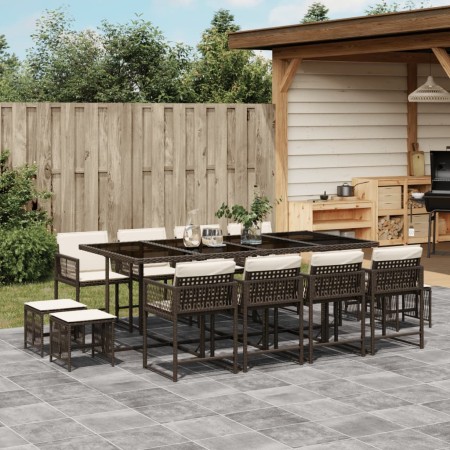 Set muebles de jardín 13 pzas y cojines ratán sintético marrón de , Conjuntos de jardín - Ref: Foro24-3211521, Precio: 650,34...