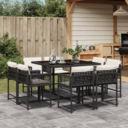Set de comedor de jardín 9 pzas y cojines ratán sintético negro de , Conjuntos de jardín - Ref: Foro24-3211554, Precio: 414,5...