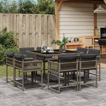Set comedor jardín 9 pzas y cojines ratán sintético gris de , Conjuntos de jardín - Ref: Foro24-3211556, Precio: 421,54 €, De...