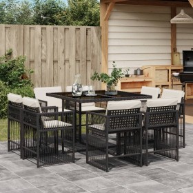 Set de comedor de jardín 9 pzas y cojines ratán sintético negro de , Conjuntos de jardín - Ref: Foro24-3211734, Precio: 460,5...