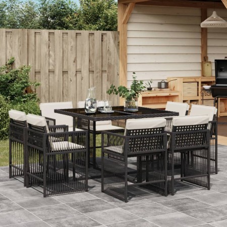 Set de comedor de jardín 9 pzas y cojines ratán sintético negro de , Conjuntos de jardín - Ref: Foro24-3211734, Precio: 460,5...