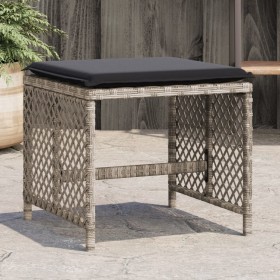 Taburetes jardín y cojines 4 uds ratán PE gris claro 41x41x36cm de , Otomanas de exterior - Ref: Foro24-365053, Precio: 103,6...
