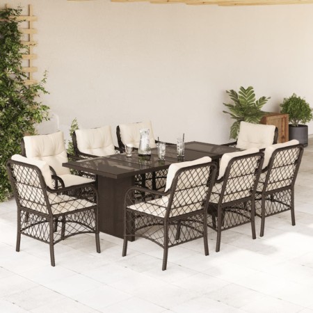 Set comedor para jardín 9 pzas y cojines ratán sintético marrón de , Conjuntos de jardín - Ref: Foro24-3212059, Precio: 911,1...