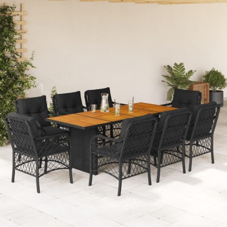 Set de comedor de jardín 9 pzas y cojines ratán sintético negro de , Conjuntos de jardín - Ref: Foro24-3212073, Precio: 812,9...
