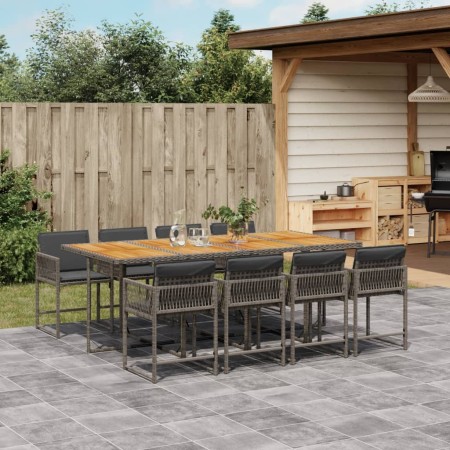 Set comedor jardín 9 pzas y cojines ratán sintético gris de , Conjuntos de jardín - Ref: Foro24-3211466, Precio: 559,54 €, De...
