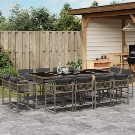 Set comedor de jardín con cojines 13 pzas ratán sintético gris de , Conjuntos de jardín - Ref: Foro24-3211580, Precio: 734,01...
