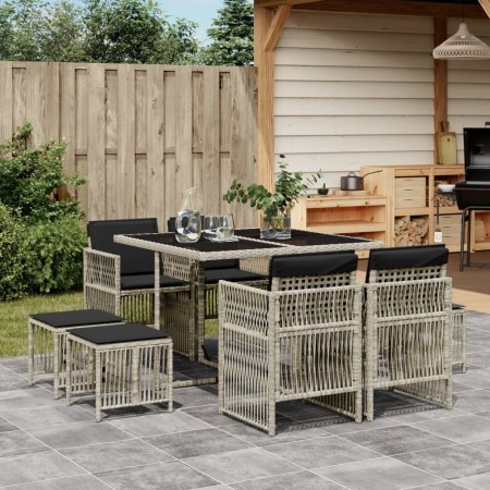 Set comedor de jardín 9 pzas cojines ratán sintético gris claro de , Conjuntos de jardín - Ref: Foro24-3210959, Precio: 379,7...