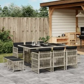 Set de comedor de jardín 11 pzas y cojines ratán sintético gris de , Conjuntos de jardín - Ref: Foro24-3210971, Precio: 566,3...