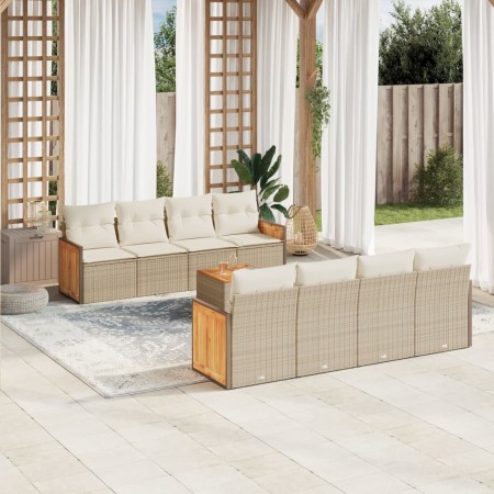 Set de sofás de jardín 9 pzas con cojines ratán sintético beige en Conjuntos de jardín | Comprar online en Foru.es
