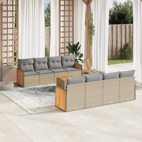 Set de sofás de jardín 9 pzas con cojines ratán sintético beige en Conjuntos de jardín | Comprar online en Foru.es