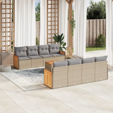 Set de sofás de jardín 9 pzas con cojines ratán sintético beige en Conjuntos de jardín | Comprar online en Foru.es
