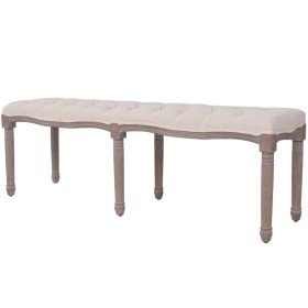 Banco de madera maciza y lino blanco crema 150x40x48 cm en Bancos para recibidores y almacenamiento | Comprar online en Foru.es