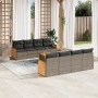 Set de muebles de jardín 9 pzas y cojines ratán sintético gris en Conjuntos de jardín | Comprar online en Foru.es