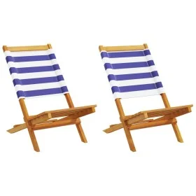 Sillas de jardín 2 uds madera maciza acacia y tela azul blanco de , Sillas de jardín - Ref: Foro24-367695, Precio: 112,40 €, ...