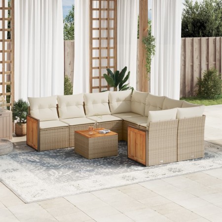 Set de sofás de jardín 9 pzas con cojines ratán sintético beige en Conjuntos de jardín | Comprar online en Foru.es
