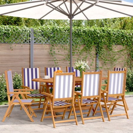 Sillas jardín reclinables 8 uds madera maciza tela azul blanco de , Sillas de jardín - Ref: Foro24-3214555, Precio: 581,04 €,...