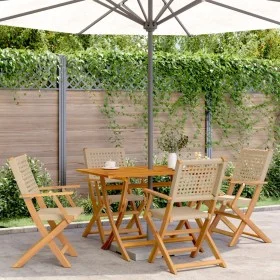 Sillas de jardín plegables 4 uds madera maciza y ratán PE beige de , Sillas de jardín - Ref: Foro24-3214562, Precio: 254,15 €...