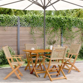 Sillas de jardín plegables 4 uds madera maciza y ratán PE beige de , Sillas de jardín - Ref: Foro24-3214562, Precio: 258,59 €...